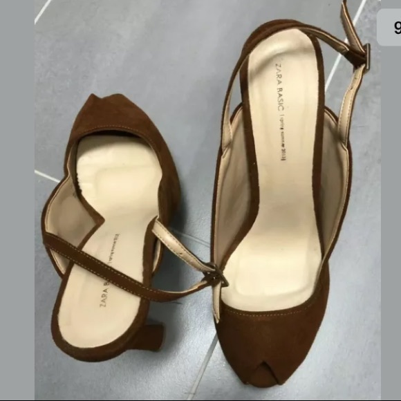 Zara Basic Platform Sling Back Heels Cognac 39/9 - Picture 7 of 8